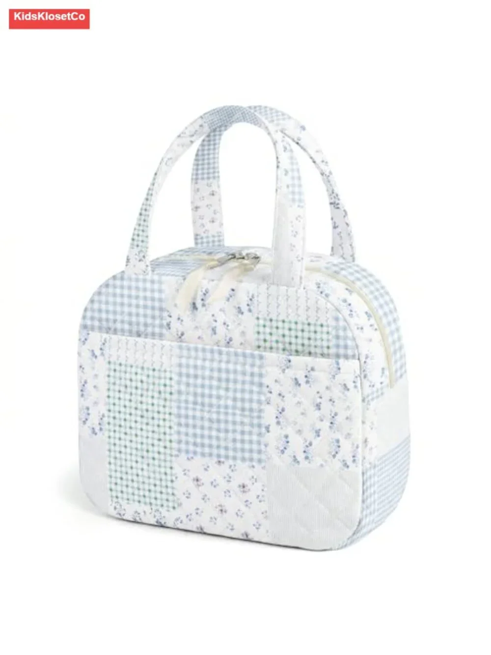 Quilted Insulated Lunch Tote Bag for Women Girls, Cotton Floral Print Cooler